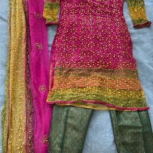 Vibrant Pink and Green Kids Dress